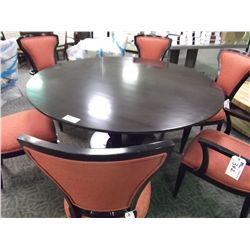 WALNUT SINGLE PEDESTAL ROUND DINING TABLE WITH 6
