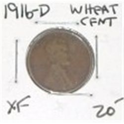 1916-D LINCOLN WHEAT CENT RED BOOK VALUE IS $20.00 *RARE EARLY PENNY EXTRA FINE GRADE*!!