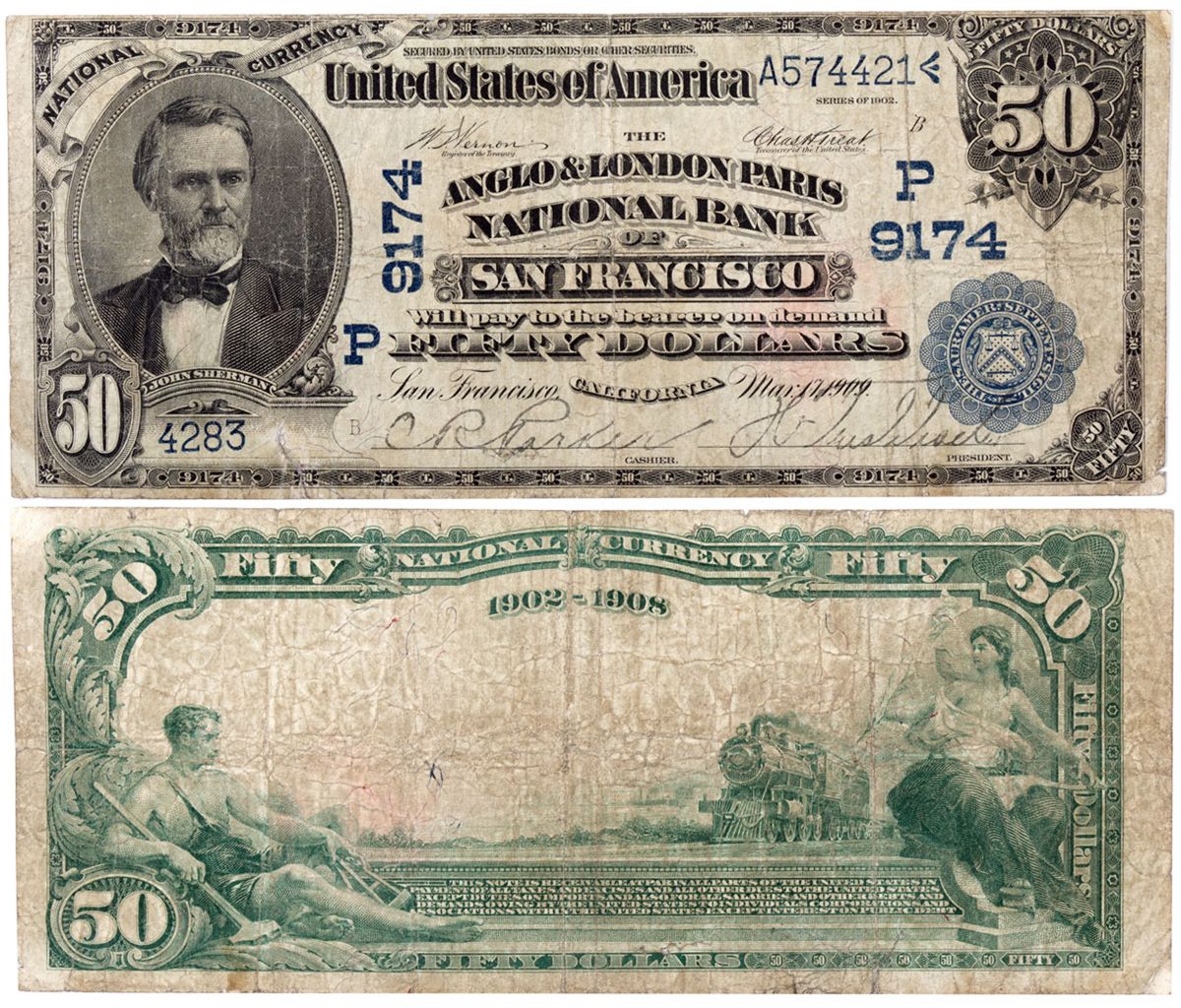 $50 1902 DB The Anglo & London Paris National Bank. Charter #9174. Fine ...