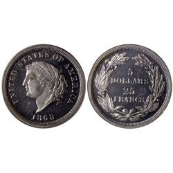 1868 $5 25 franc Pattern J-659. "CAC"