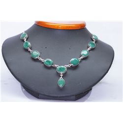 128.84 CTW EMERALD NECKLACE .925 STERLING SILVER