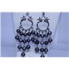 Image 1 : 77.60 CTW CHANDELIER BLACK PEARL EARRINGS   .925 STERLI