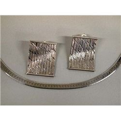 Herringbone Neck Chain and Diamond Cut Earrings