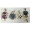 Image 1 : Four Sterling and Gemstone Set Pendants