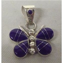Zuni Sterling Channel Inlay Lapis Butterfly Pendant