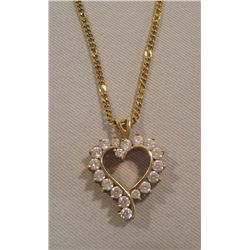 10Kt  Gold Necklace Heart Crystal Pendant