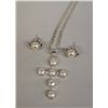 Image 1 : Akoya Pearl Cross Pendant and Pierced Earring Set