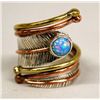Image 1 : Fire Opal on Sterling Two-Tone Feather Style Ring