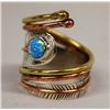 Image 2 : Fire Opal on Sterling Two-Tone Feather Style Ring