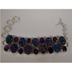 Titanium Peacock and Amethyst Druzy Bracelet