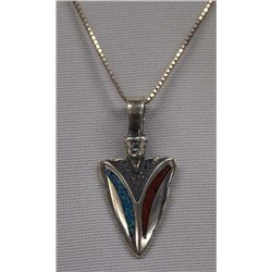 Sterling Coral Turquoise Chip Inlay Arrowhead Necklace