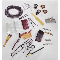 Collection Vintage Hair Combs, Pins, Bun Holders