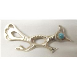 Roadrunner Sterling and Turquoise Pin