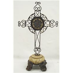 Mexican Wrought Iron Cross with Composition Base