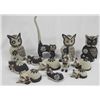 Image 1 : Collection of 9 Wooden Hard Carved Cats, 3 Owls