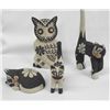 Image 2 : Collection of 9 Wooden Hard Carved Cats, 3 Owls