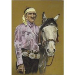 Original Pastel - Native American With Horse AWK