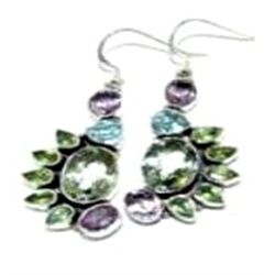Green Amethyst, Amethyst & Blue Topaz Earrings