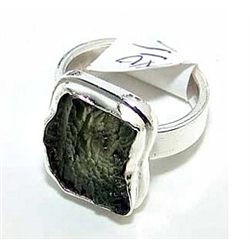 Silver and Moldavite Ring