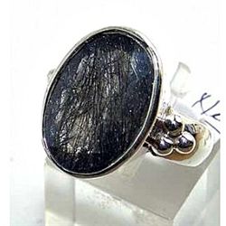 Silver and Black Rutilated Quartz Ring