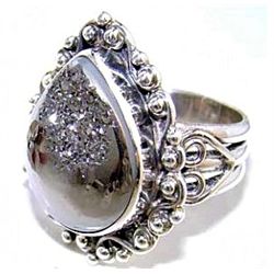 Silver and Coated Drusy Ring