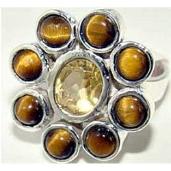 Silver and Tiger's Eye & Citrine Ring
