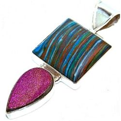 Rainbow Caliscilica & Titanium Drusy Pendant