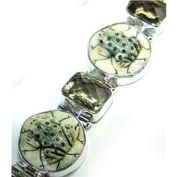 Carved Stone and Green Amethyst Bracelet