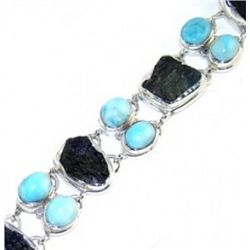 Moldavite and Larimar Bracelet
