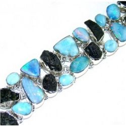 Moldavite, Fire Opal and Larimar Bracelet