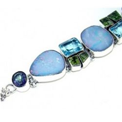Fire Opal, Peridot and Blue Topaz Bracelet