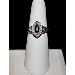 14K WHITE GOLD RING WITH SAPPHIRE AND DIAMOND