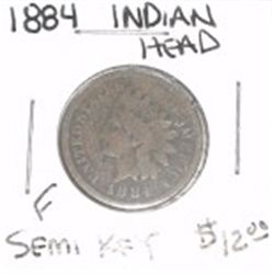 1884 INDIAN HEAD PENNY RED BOOK VALUE IS $12.00 *RARE SEMI-KEY DATE FINE GRADE*!!