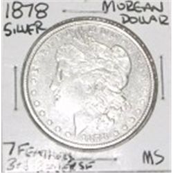 1878 7 FEATHERS 3RD REVERSE MORGAN SILVER DOLLAR *RARE 1ST YEAR MORGAN *RARE MS HIGH GRADE*!!