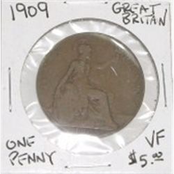 1909 GREAT BRITAIN ONE PENNY RED BOOK VALUE IS $5.00 *RARE EARLY BRITISH PENNY VERY FINE GRADE*!!