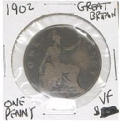 1902 GREAT BRITAIN ONE PENNY *RARE EARLY BRITISH PENNY VERY FINE GRADE*!!