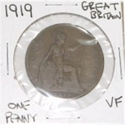 1919 GREAT BRITAIN ONE PENNY *RARE EARLY VERY FINE GRADE BRITISH PENNY*!!