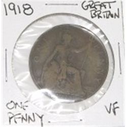 1918 GREAT BRITAIN ONE PENNY *RARE EARLY VERY FINE GRADE BRITISH PENNY*!!