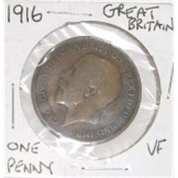 1916 GREAT BRITAIN ONE PENNY BOOK VALUE IS $3.00 *RARE EARLY VERY FINE GRADE BRITISH PENNY*!!