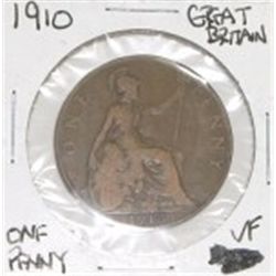 1910 GREAT BRITAIN ONE PENNY *RARE EARLY VERY FINE GRADE BRITISH PENNY*!!