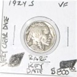 1924-S BUFFALO NICKEL VERY CLEAR DATE RED BOOK VALUE IS $800.00 *EXTREMELY RARE KEY DATE VF GRADE*!!