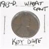 Image 1 : 1913-D LINCOLN WHEAT PENNY *RARE EARLY KEY DATE PENNY - PLEASE LOOK AT PICTURE TO DETERMINE GRADE*!!