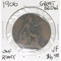 1906 GREAT BRITAIN ONE PENNY RED BOOK VALUE IS $6.00 *RARE EARLY BRITISH PENNY VERY FINE GRADE*!!