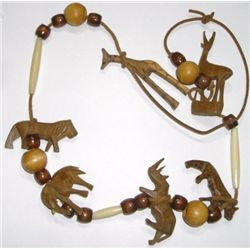 AFRICAN TRIBAL HANDCARVED *IVORY & BLACKWOOD* NECKLACE - CARVED GIRAFEE/RHINO/ELEPHANT IVORY TUSKS
