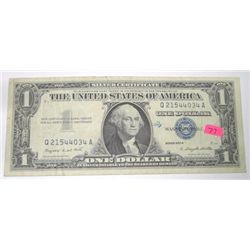 1957 SERIES A $1 SILVER CERTIFICATE BILL SERIAL # Q21544034A *RARE EARLY U.S. BILL*!!