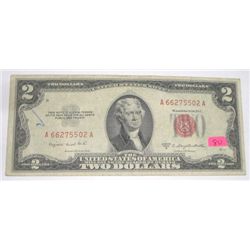 1953 SERIES B $2 RED SEAL BILL SERIAL # A66275502A *RARE EARLY U.S. BILL*!!