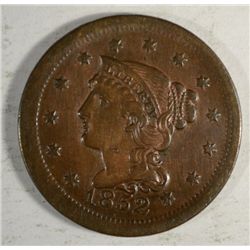 1852 large penny XF/AU near perfect color and planchet  est  $70-$75