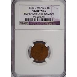 1922D weak D Lincoln penny  NGCVG dmg  est $50-$60