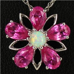15.5twc Pink Topaz/Lab Opal Sterling Pendant Necklace (JEW-004380)