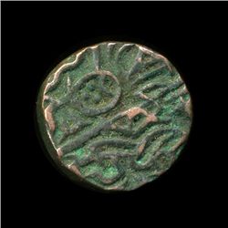 1400? India Unknown Medeival Sad Face Bronze Coin (COI-005782)